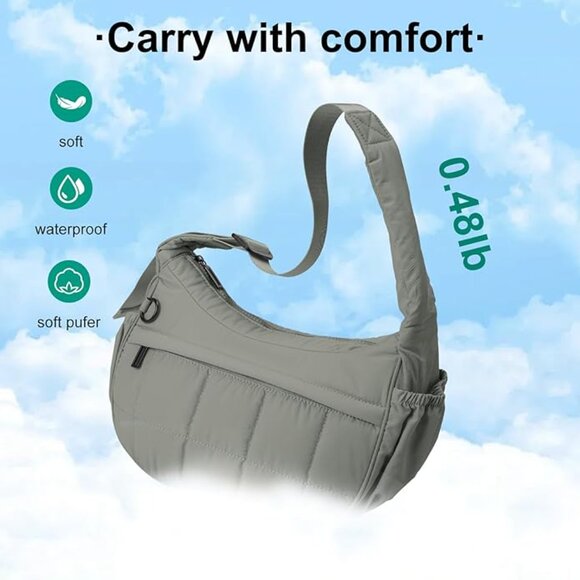 Green Small Puffer Purses Crescent Bag Hobo Handbag - Picture 5 of 6